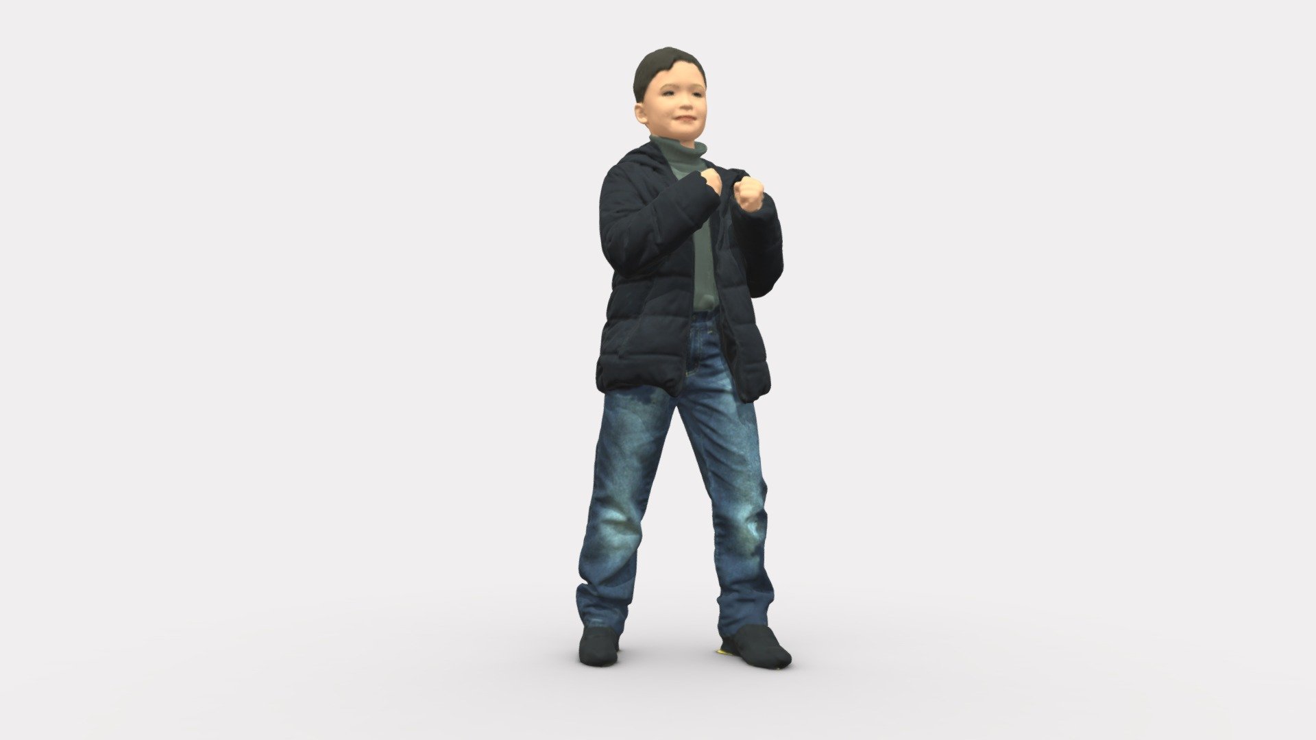 Kid in jeans dark_blue winter jacket 0538 3d model