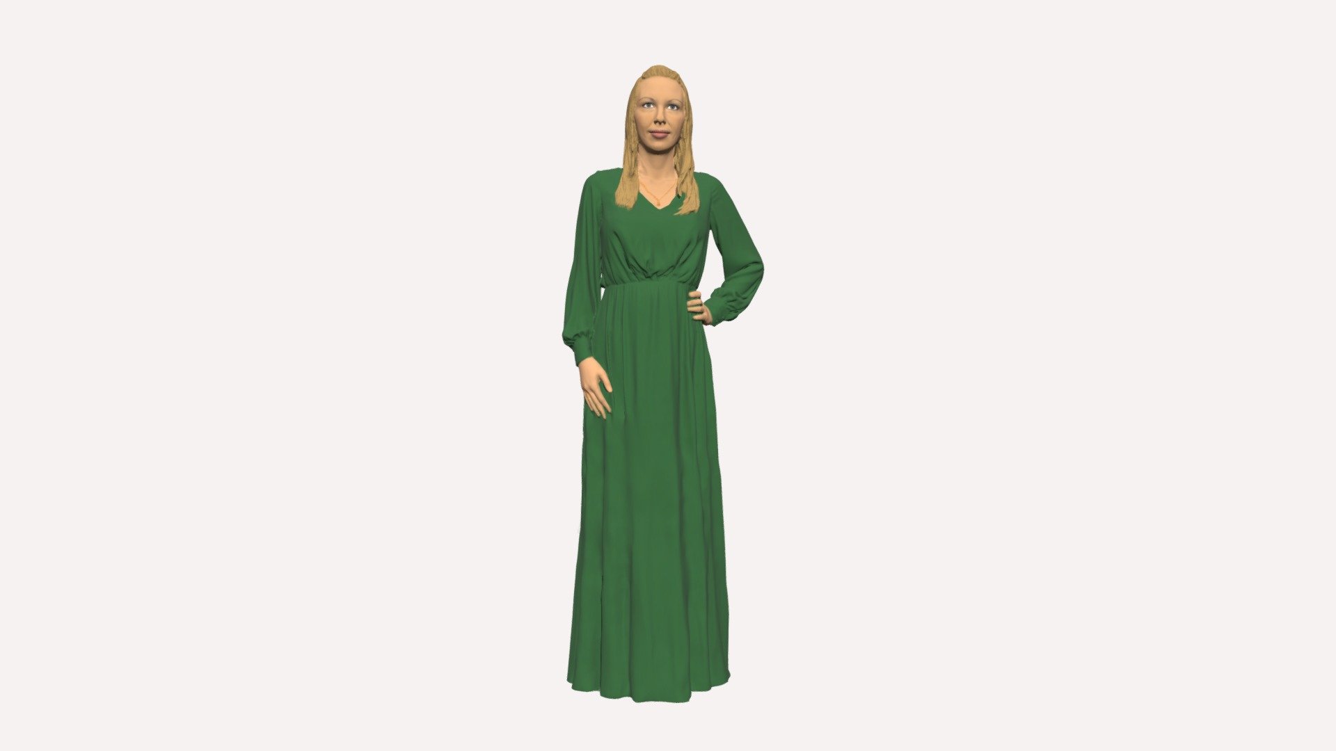 Young girl_in green dress 0009 3d model