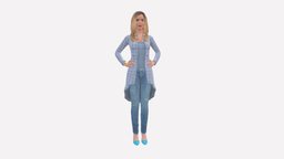 Woman In Jeans Blue Plaid Coat 0536