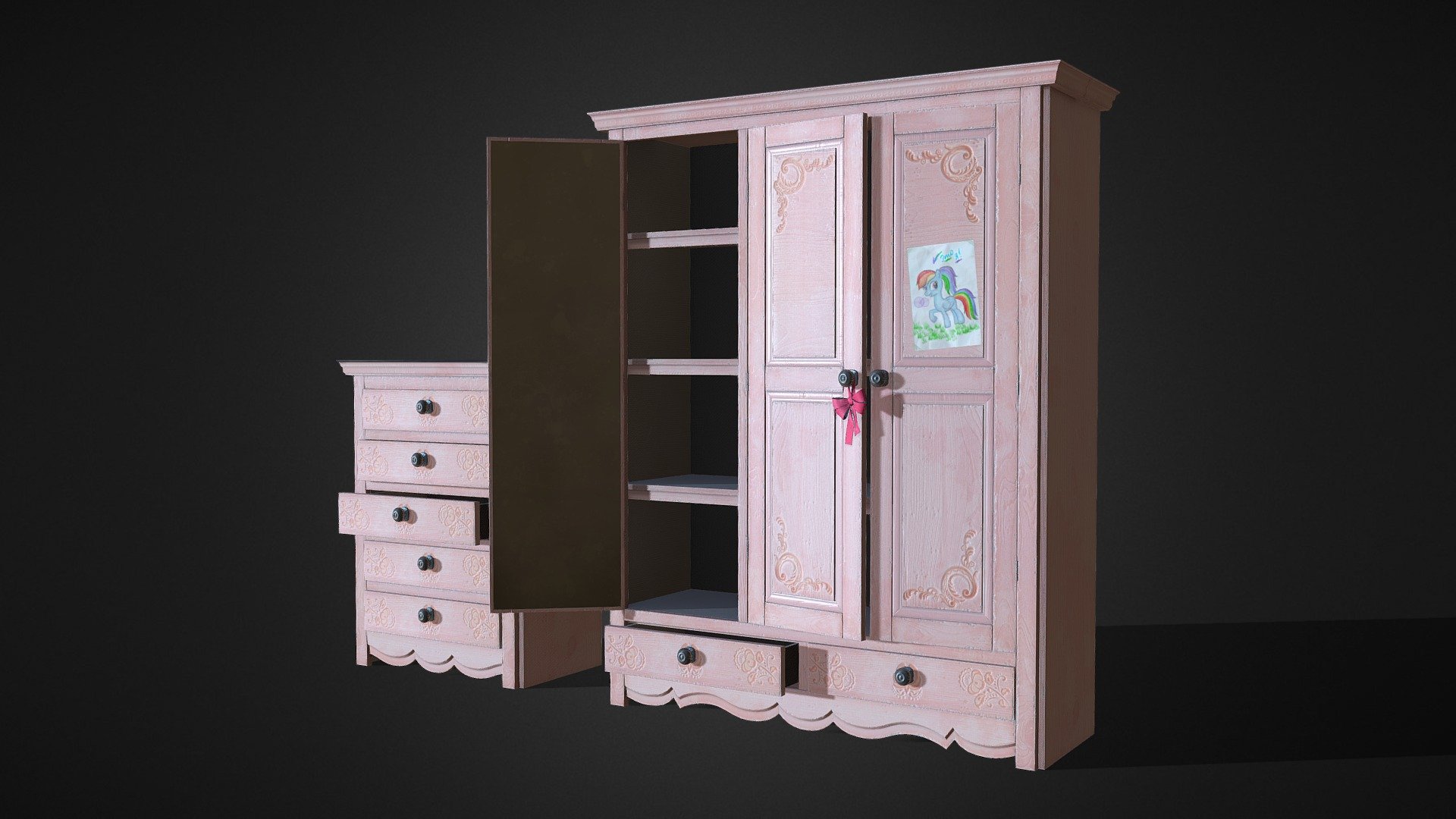 Soft pink wardrobe (Game Ready) 3d model