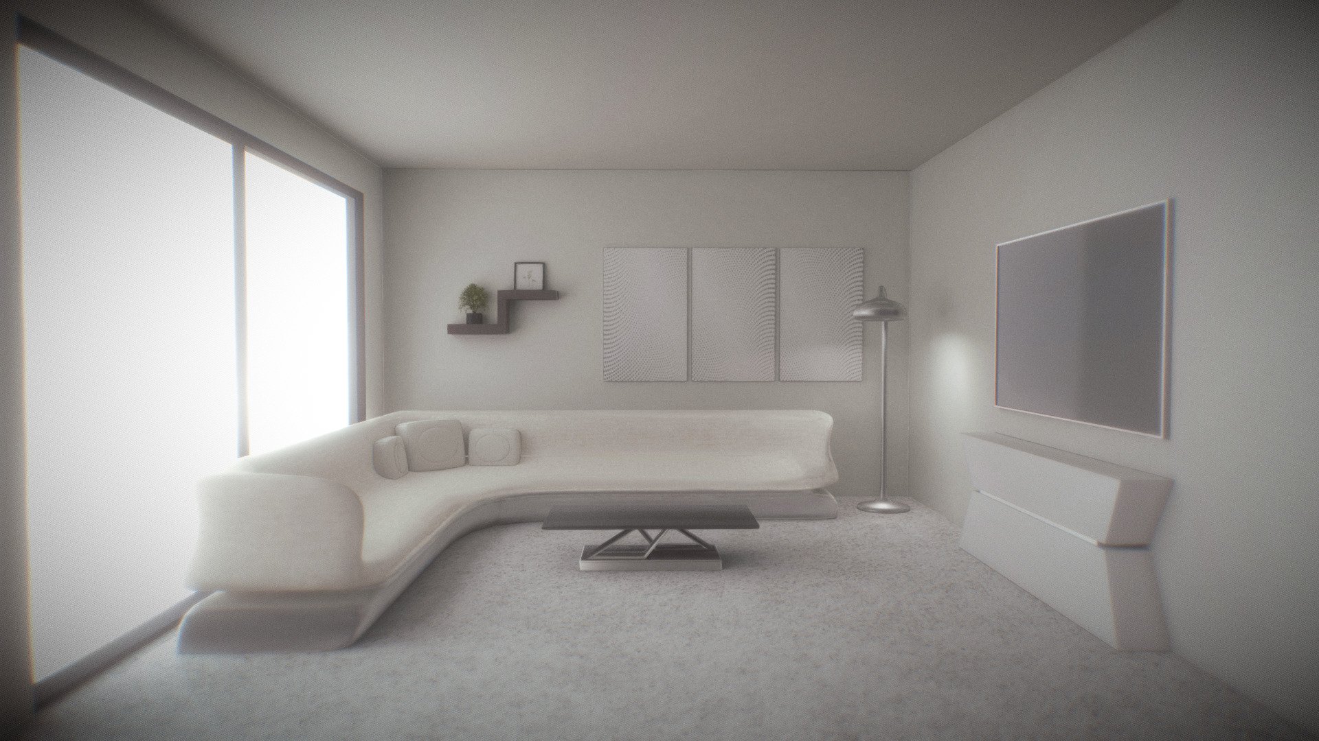 White Modern Living Room 3d model