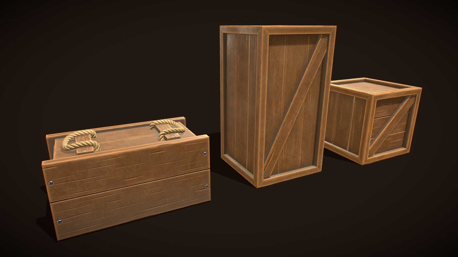 Stylized Western Wooden Boxes 3d model