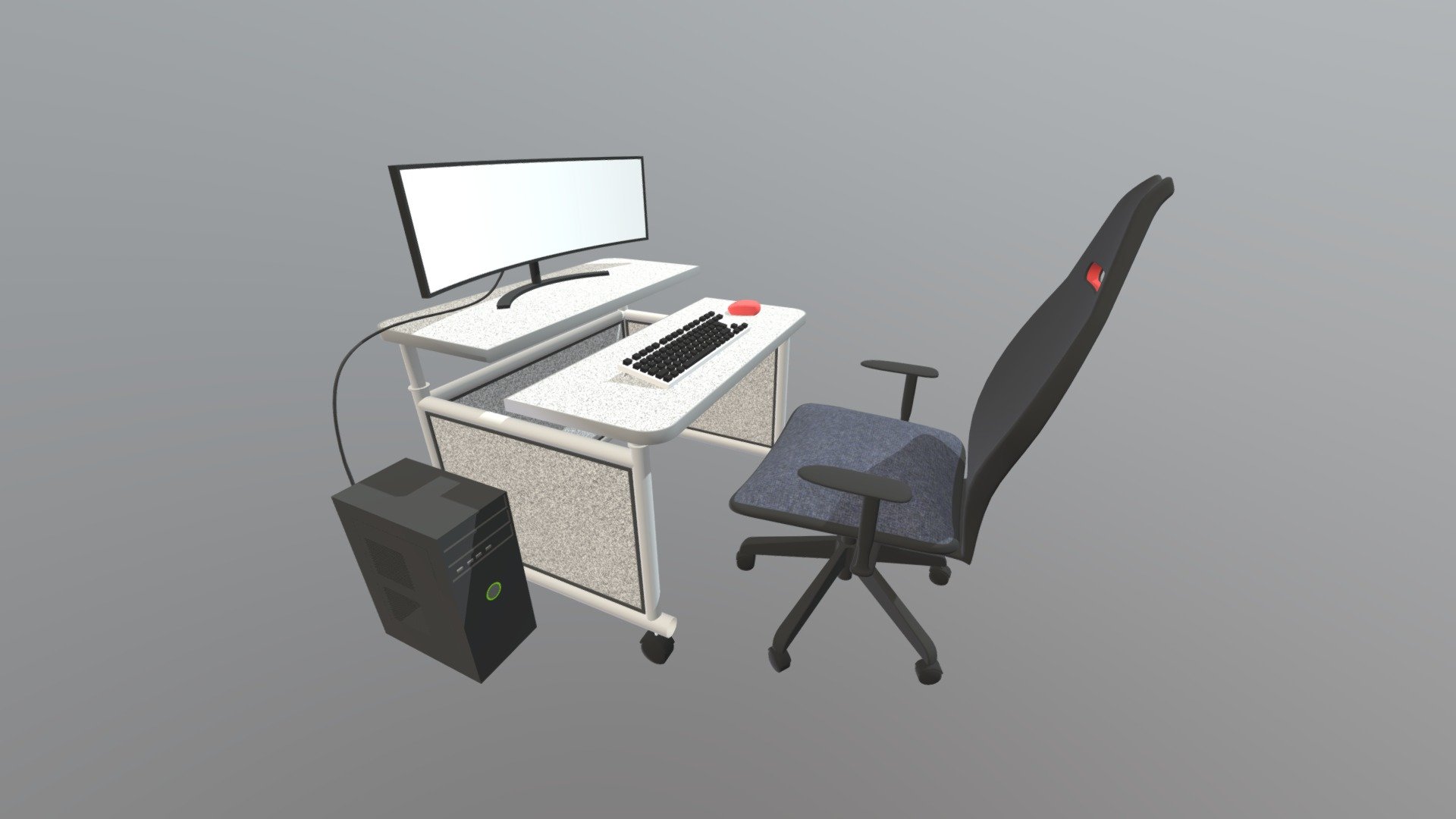 PC Setup with Gaming Chair 3d model