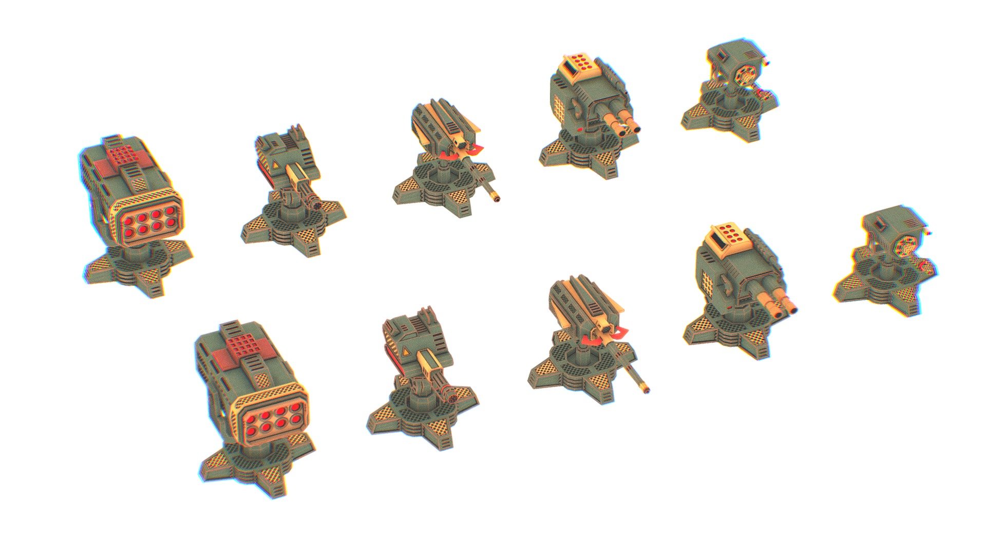 Stylized | Turrets | Pack 3d model