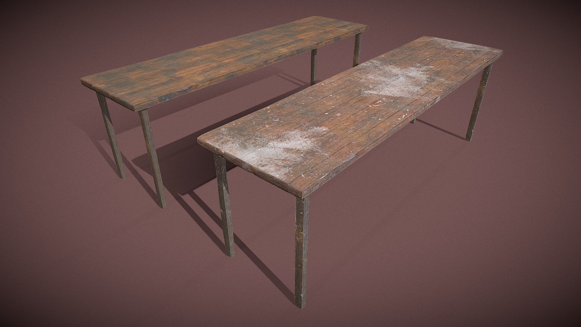 A paif of worn wooden tables 3d model