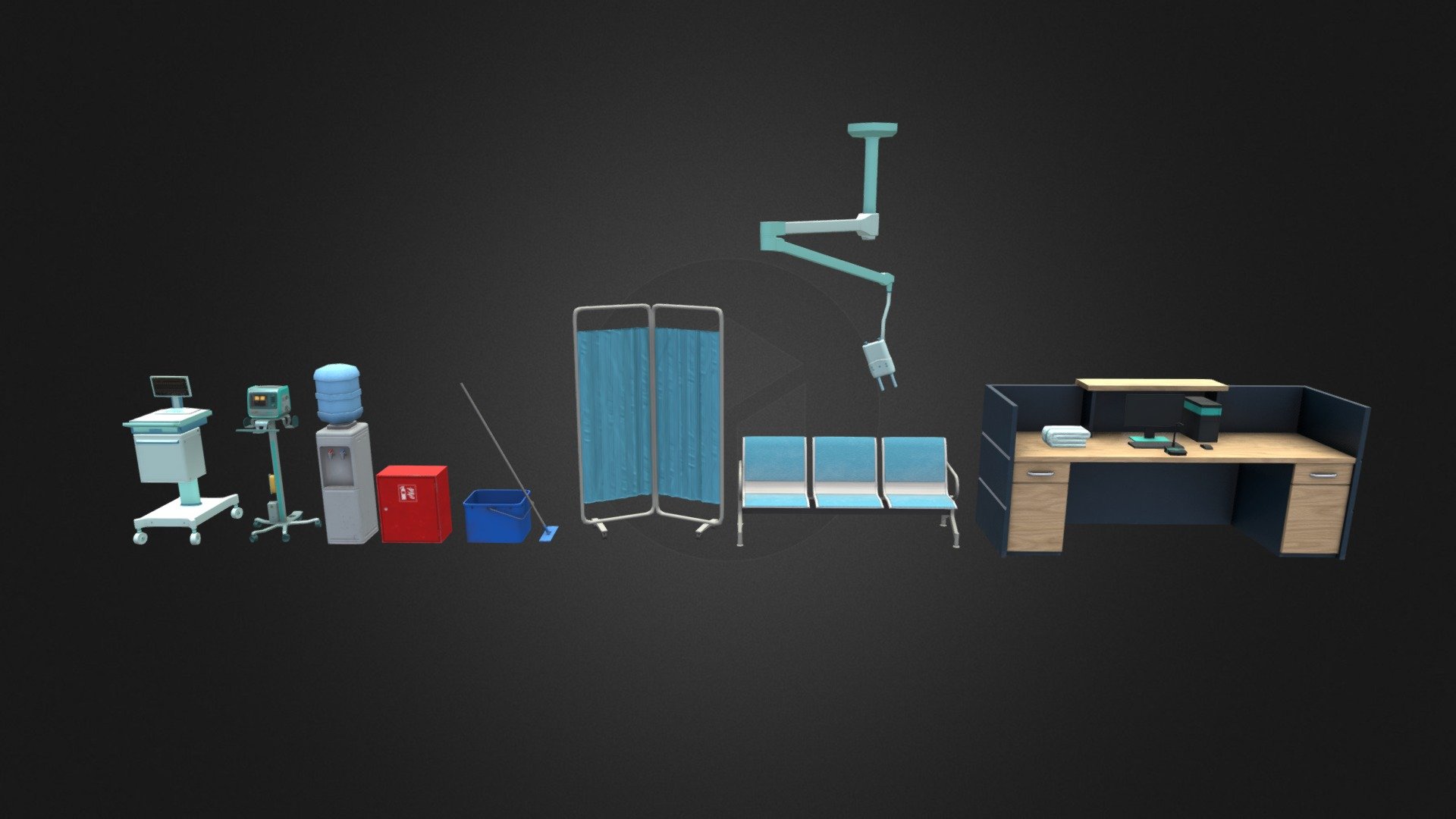 VR ready hospital props 3d model