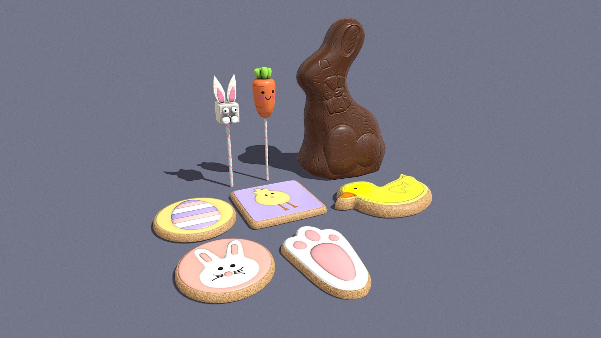 Easter Bunny Cakepops and Cookies 3d model