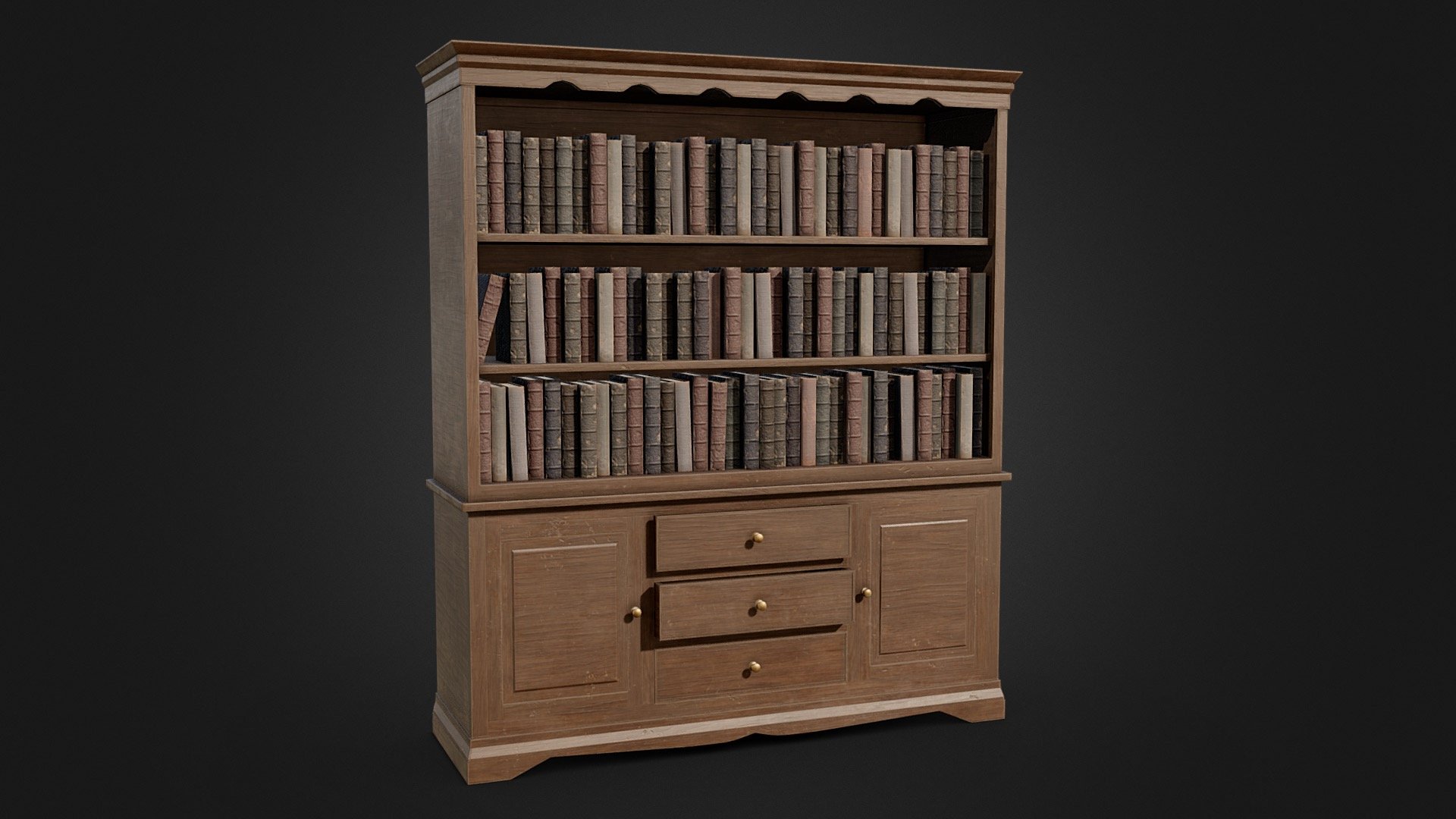 Antique Bookcase with Cabinets 3d model