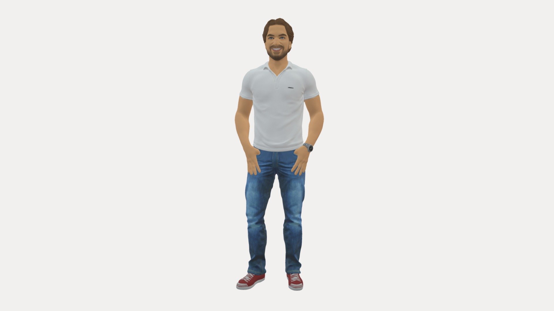 Smiling Man In White Polo 0790 3d model