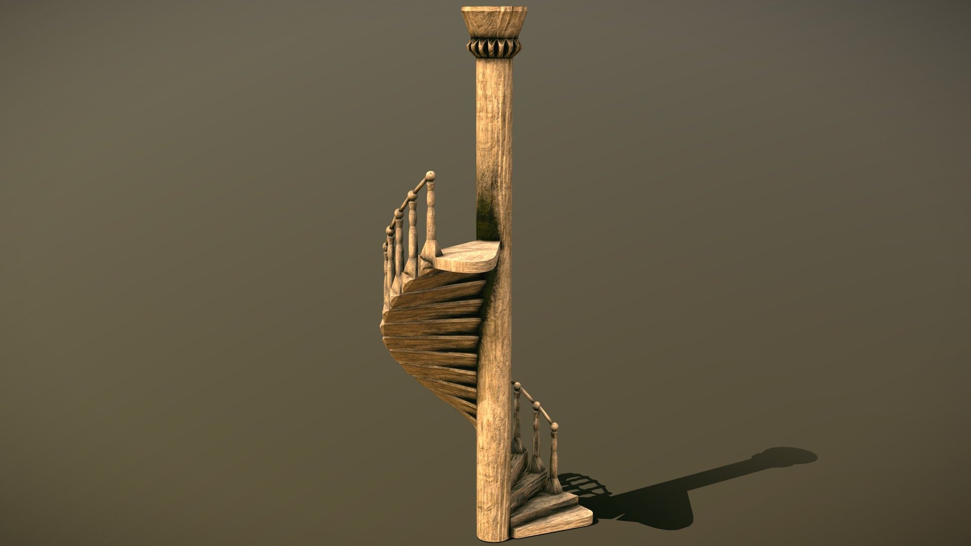 Dilapidated wooden spiral staircase (old wood) 3d model