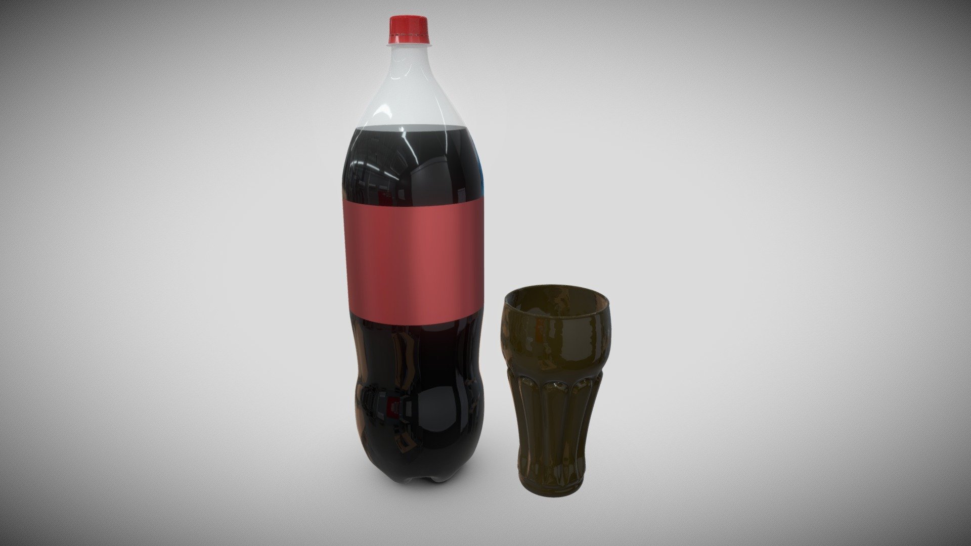 Coca Cola 2.25 bottle + glass coke 3d model