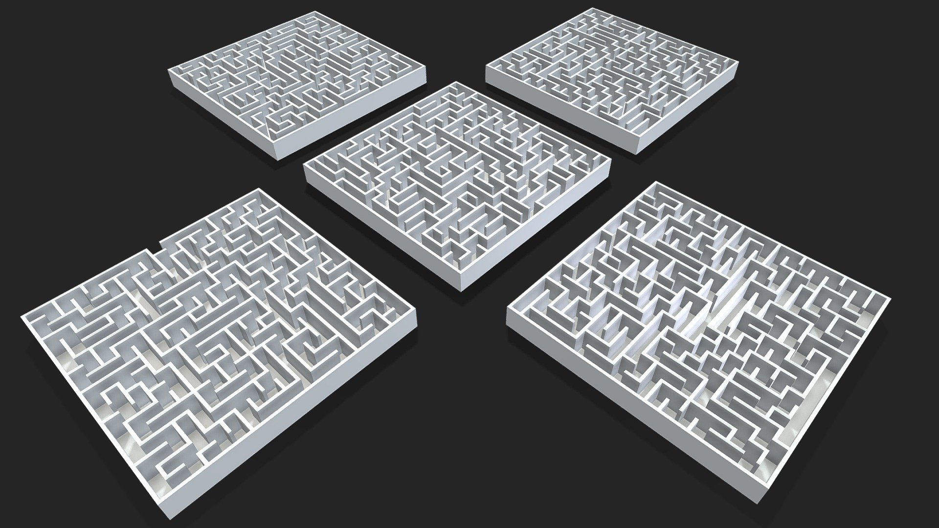 5 Square Mazes Set 1 3d model