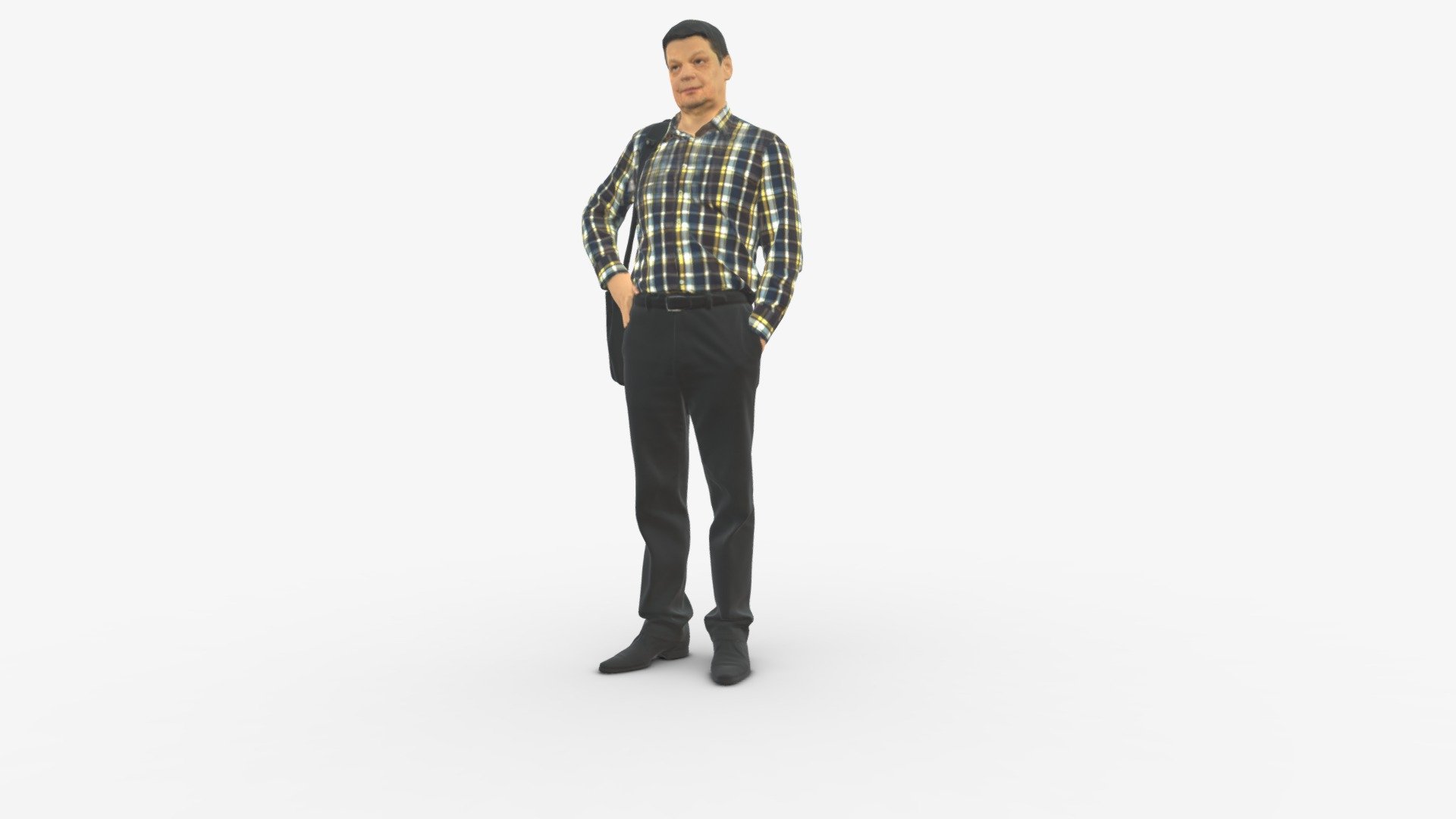 Man In checkered shirt bag on side 0832 3d model