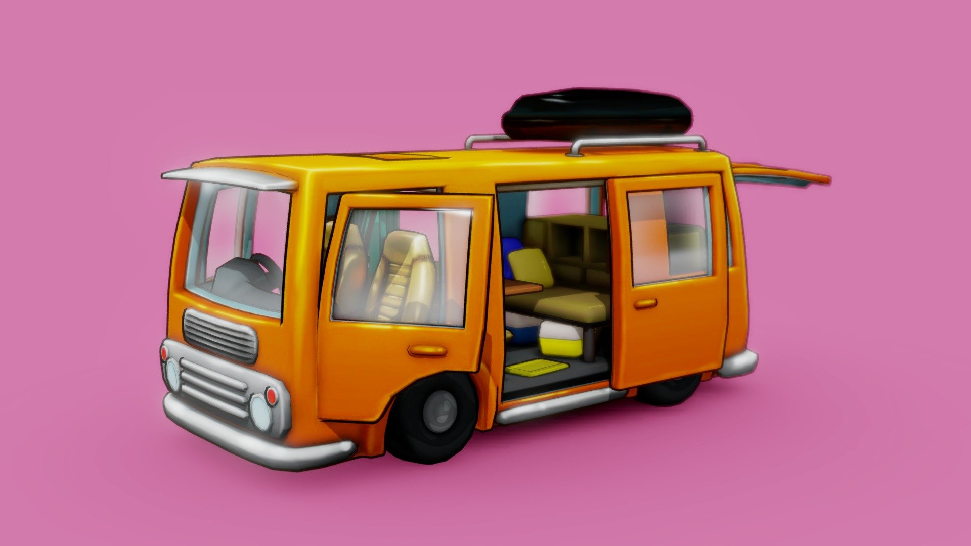 Sylized Hand Painted Cartoon Van 3d model