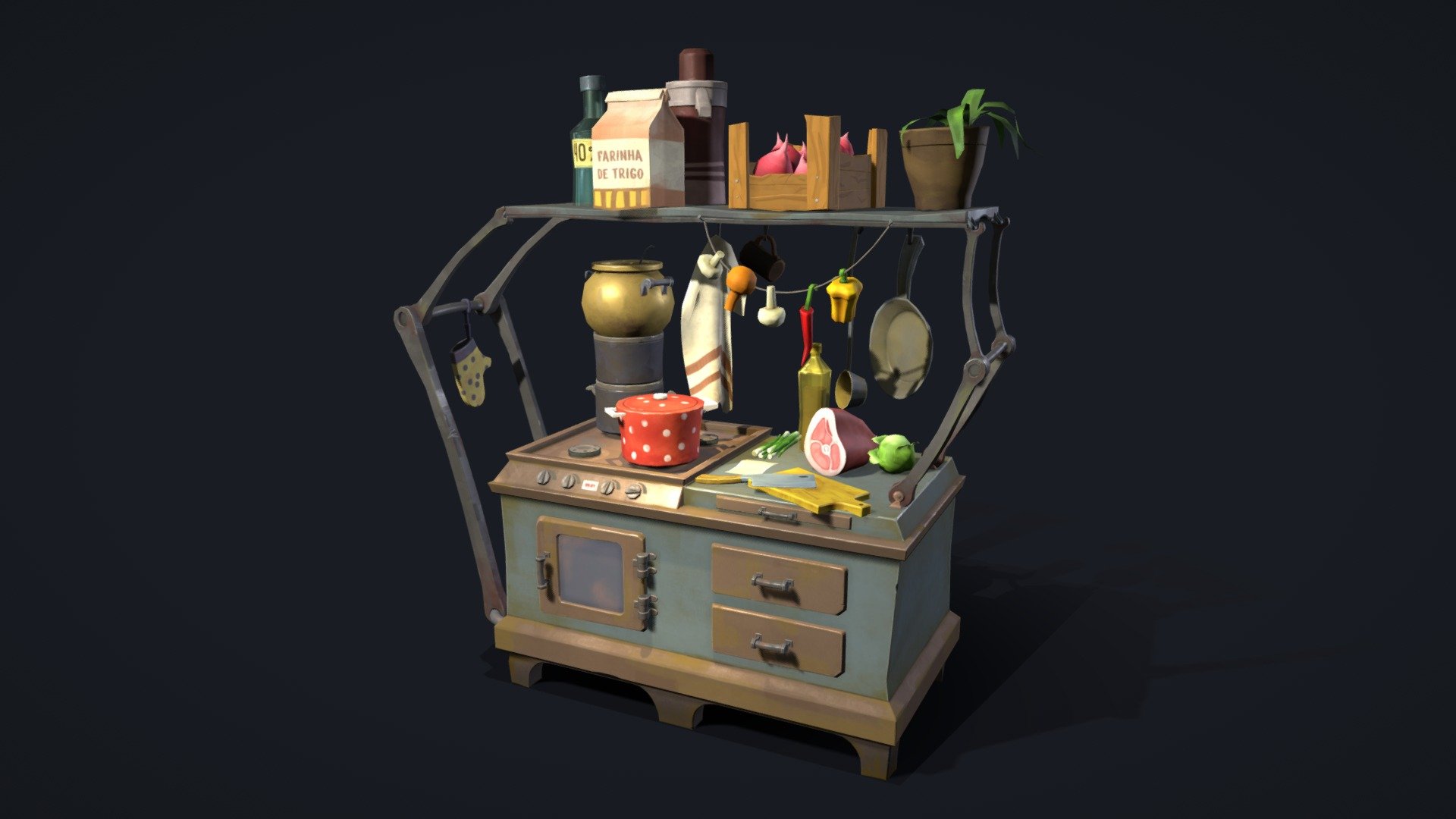 Hand painted kitchen 3d model