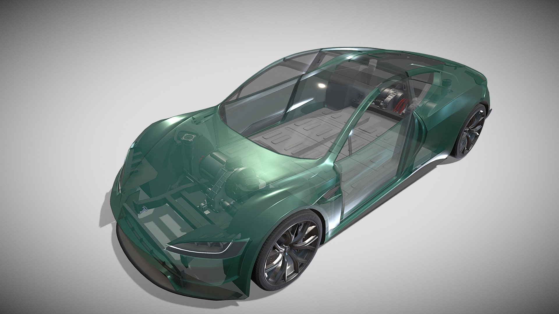 Tesla Roadster Green with Chassis 3d model