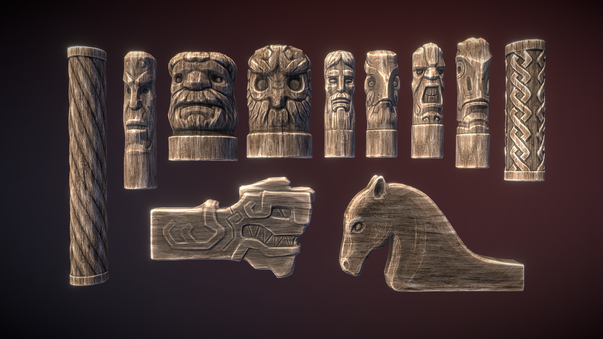 Wooden statues 3d model