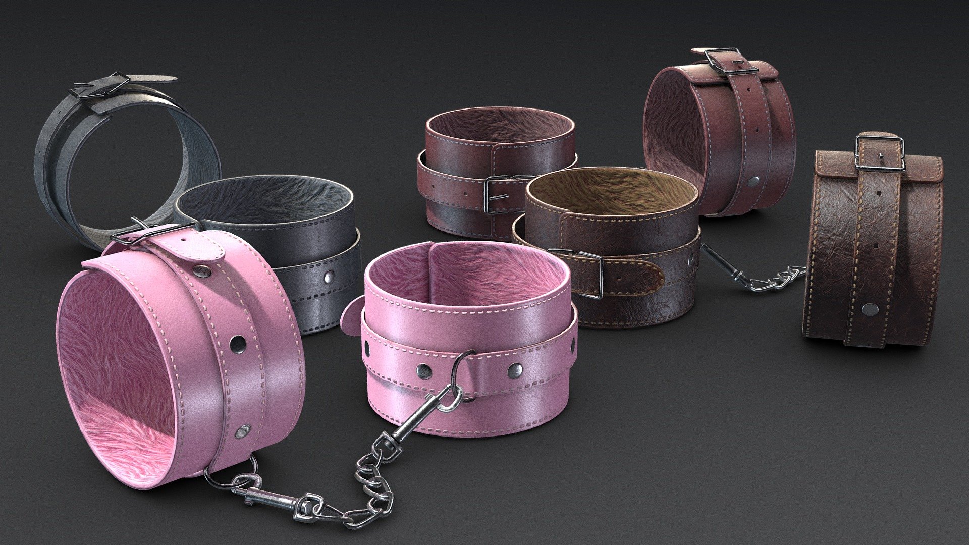 Furry leather hand cuffs 3d model