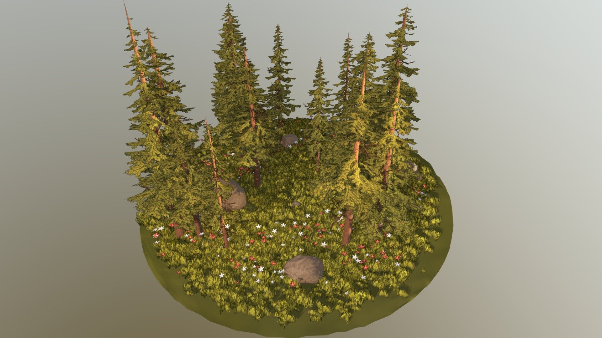 Seasonal Pine Trees And Rocks Pack 3d model