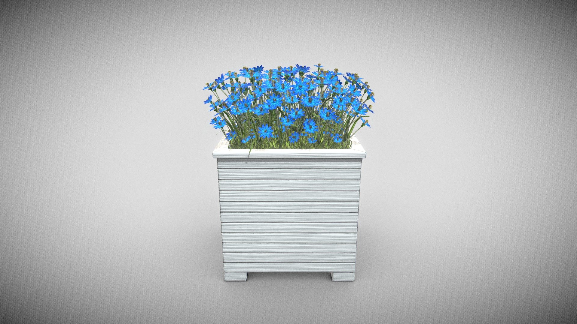 Public Plant Pot Wood-Version (Blue Flowers) 3d model