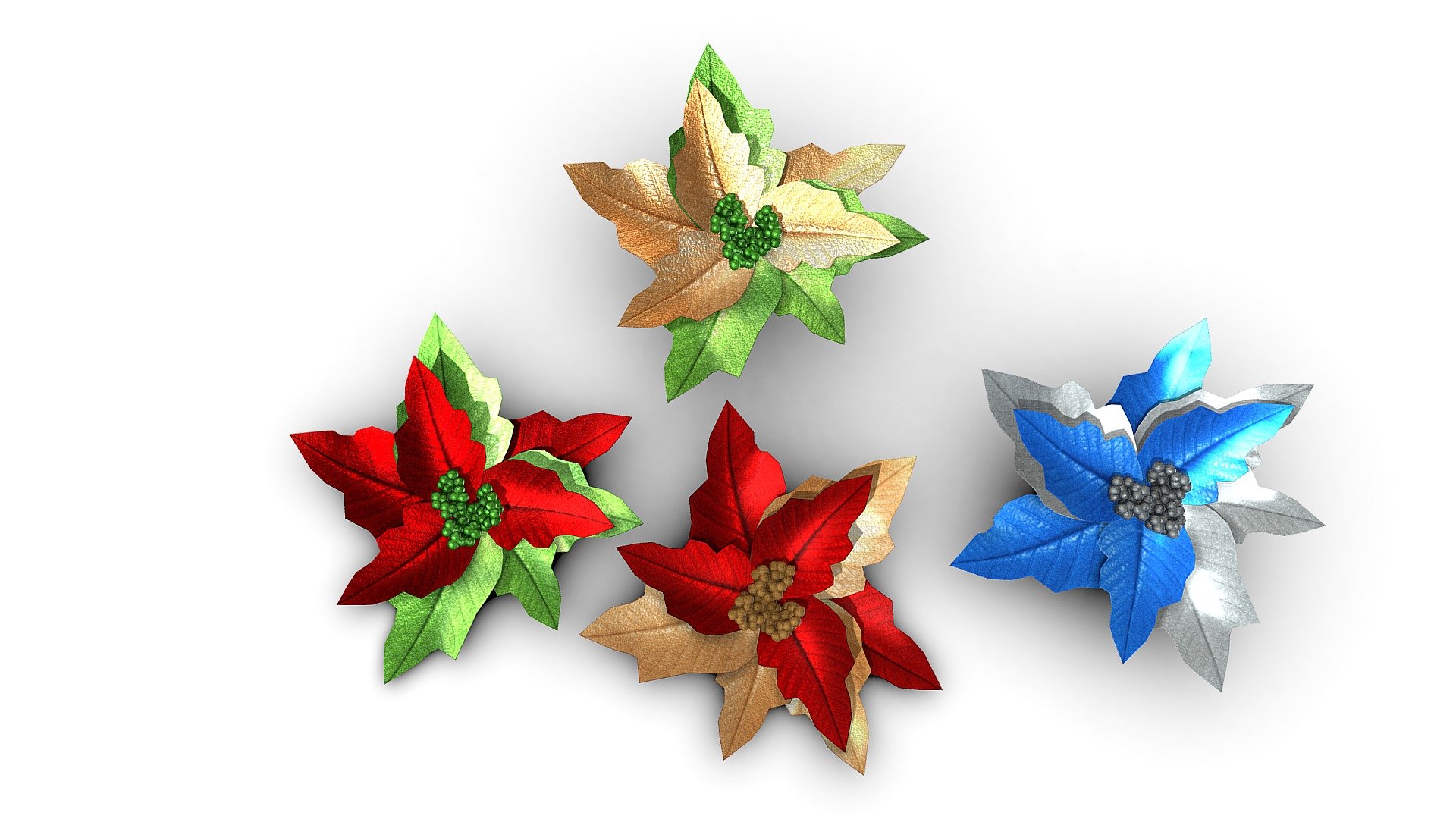 Colorful Metalic Poinsettias 3d model