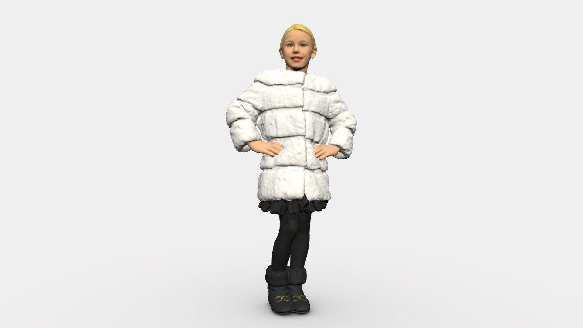 Young girl in white coat big smile 0856 3d model