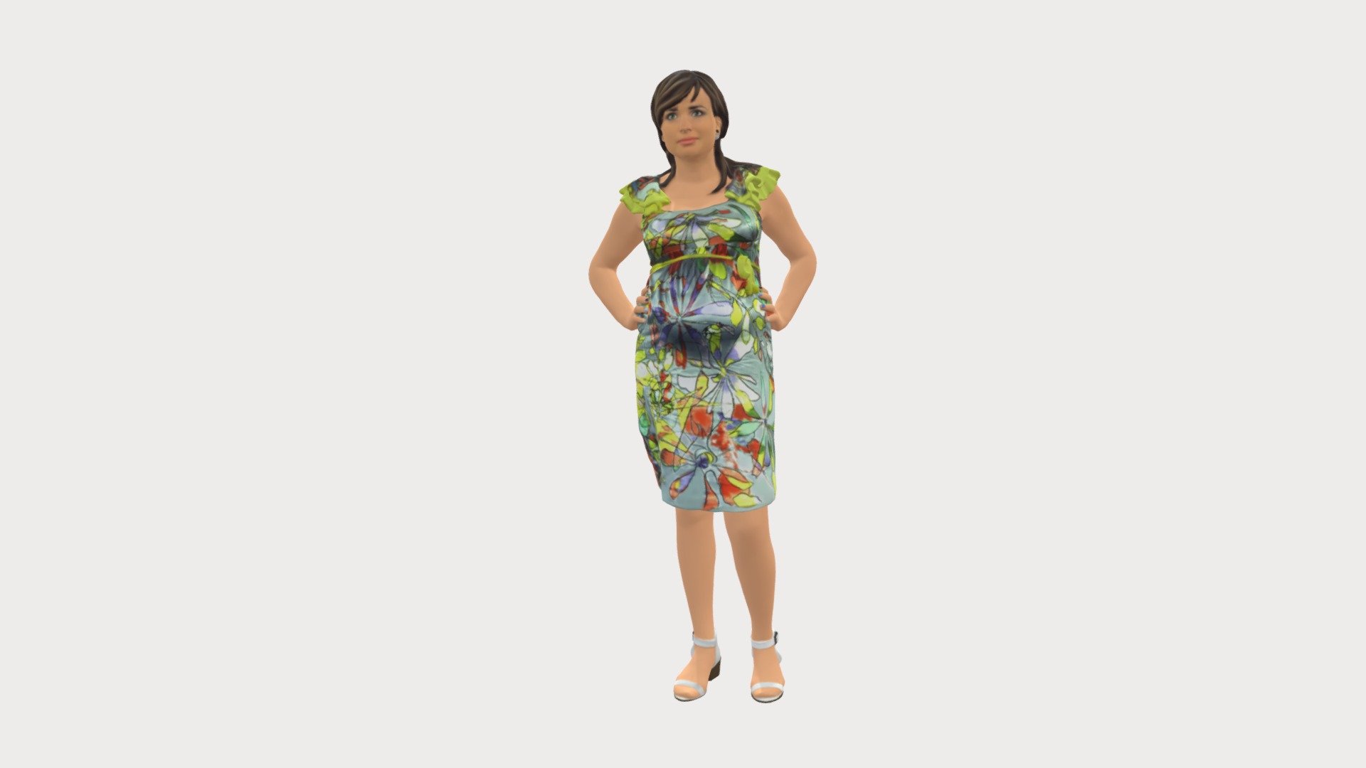 Woman In flowers dress 0707 3d model