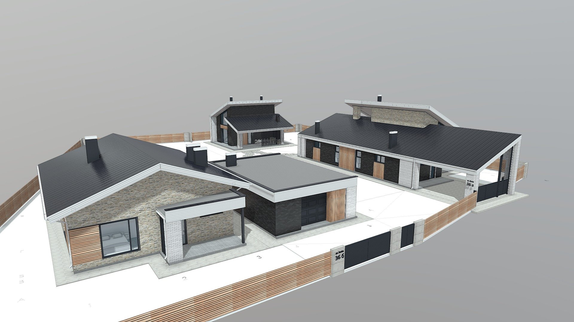 Complex of minimal houses 110+130+60+70+50 3d model