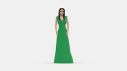 Woman In Long Green Dress Long Hairs 10888