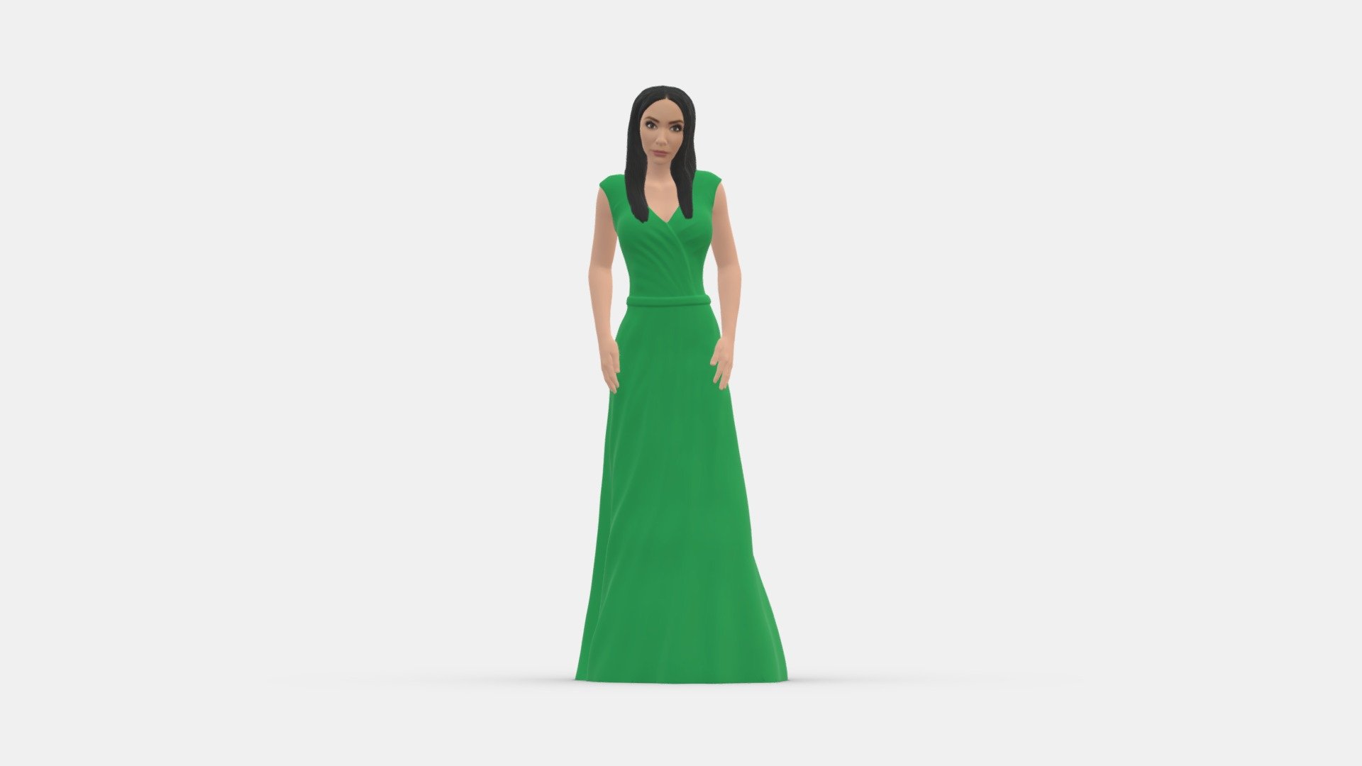 Woman In Long Green Dress Long Hairs 10888 3d model