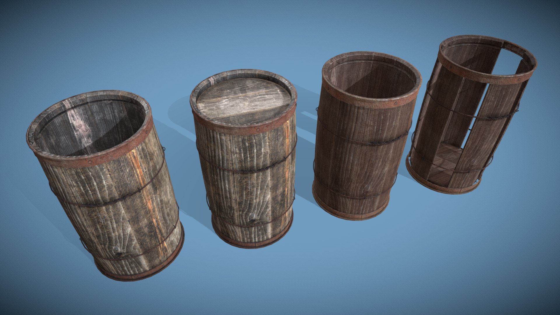 Crude Wooden Nail Barrels 3d model