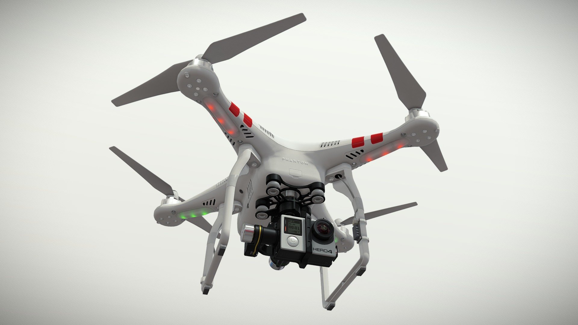 DJI Phantom 2 Quadcopter with GoPro HERO4 3d model