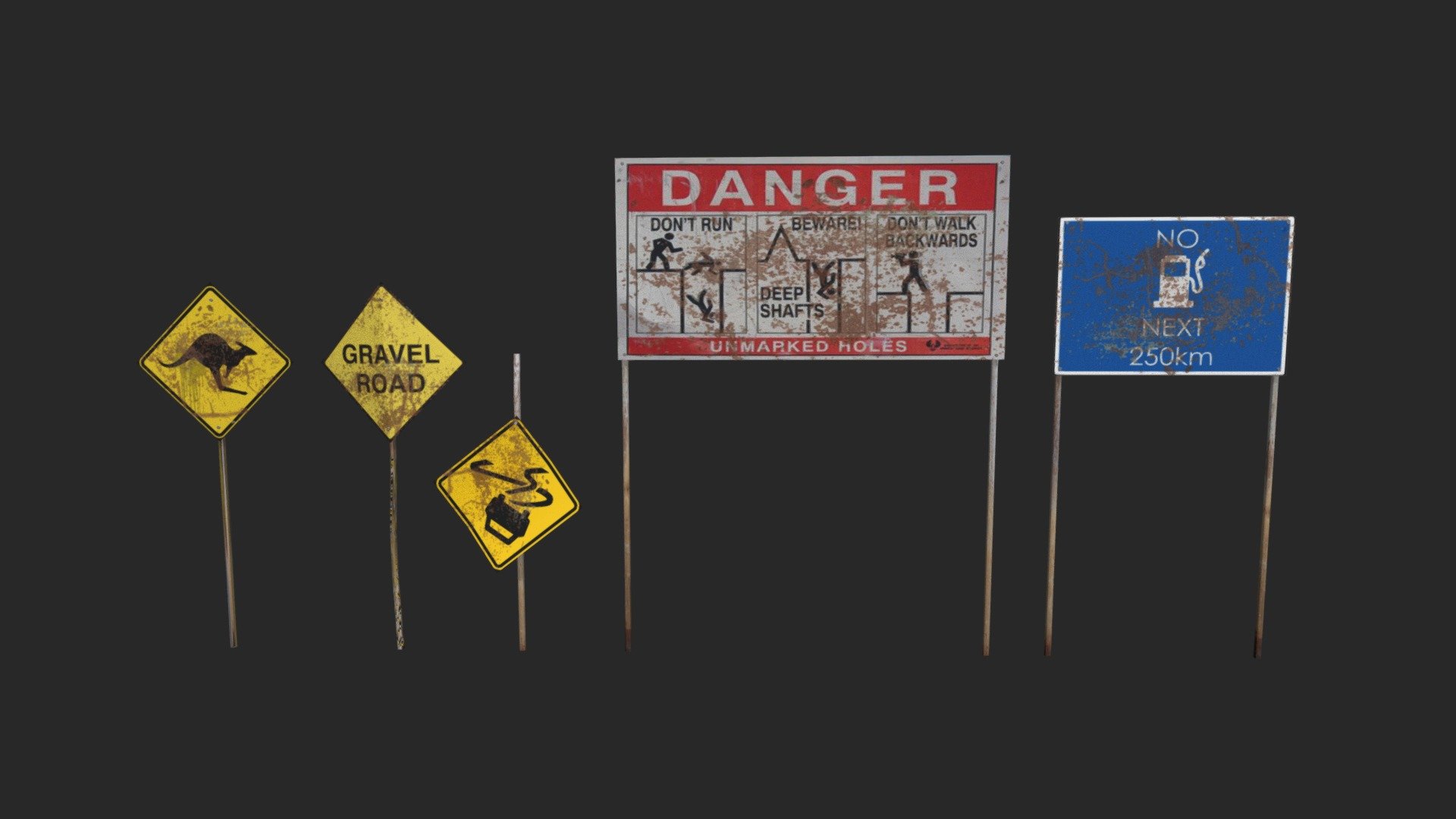 Junk Yard Petrol Station: Outback Road Signs 3d model