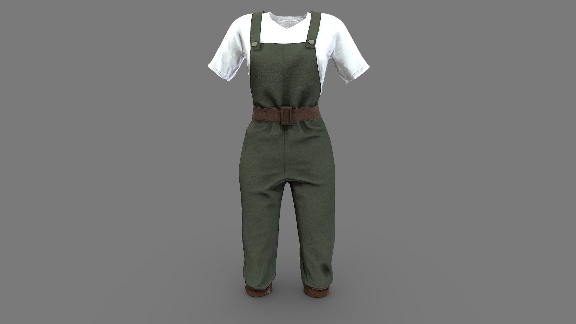 Retro Female Overall With Tshirt 3d model