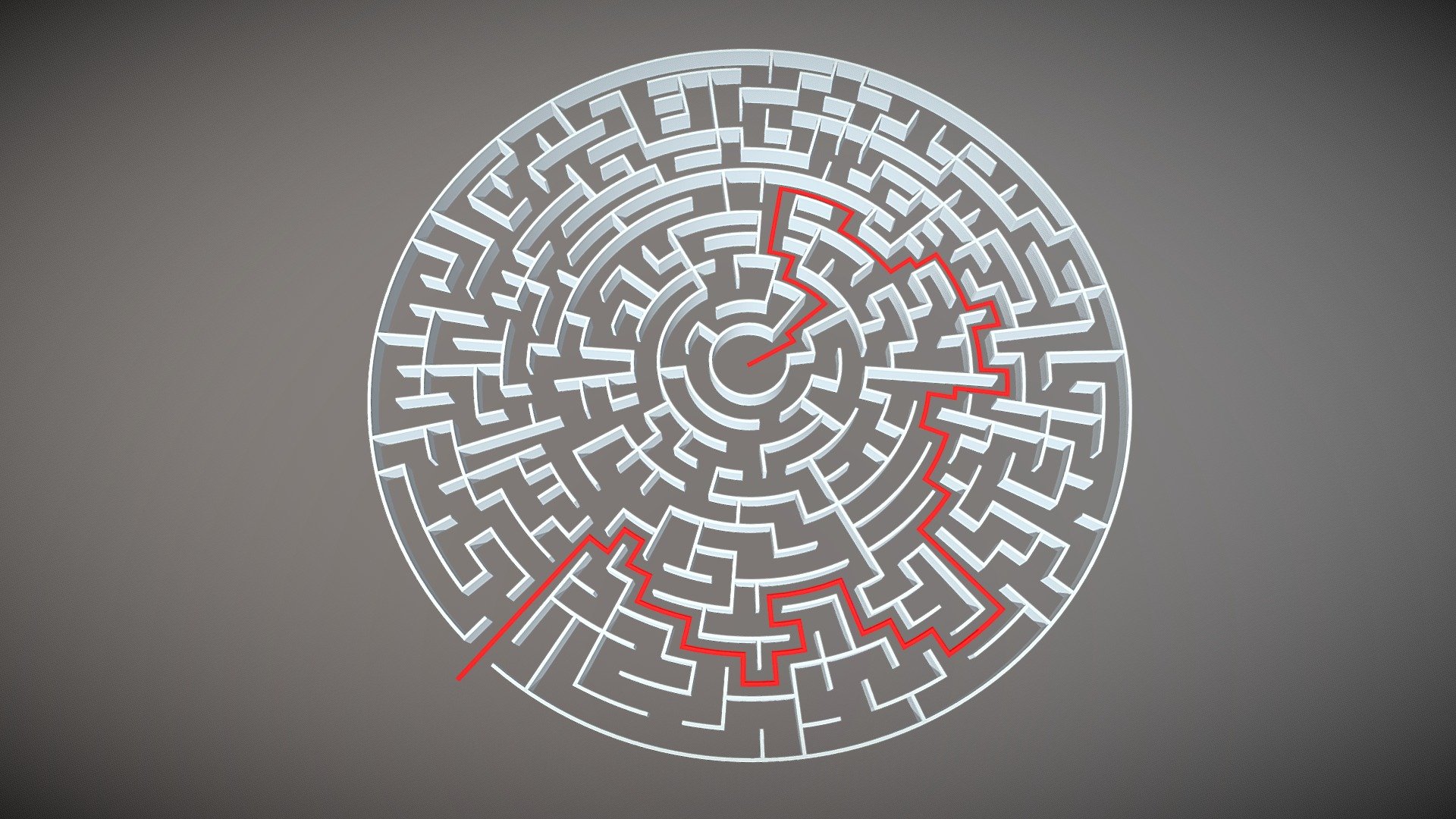 Circular maze with solution 3d model