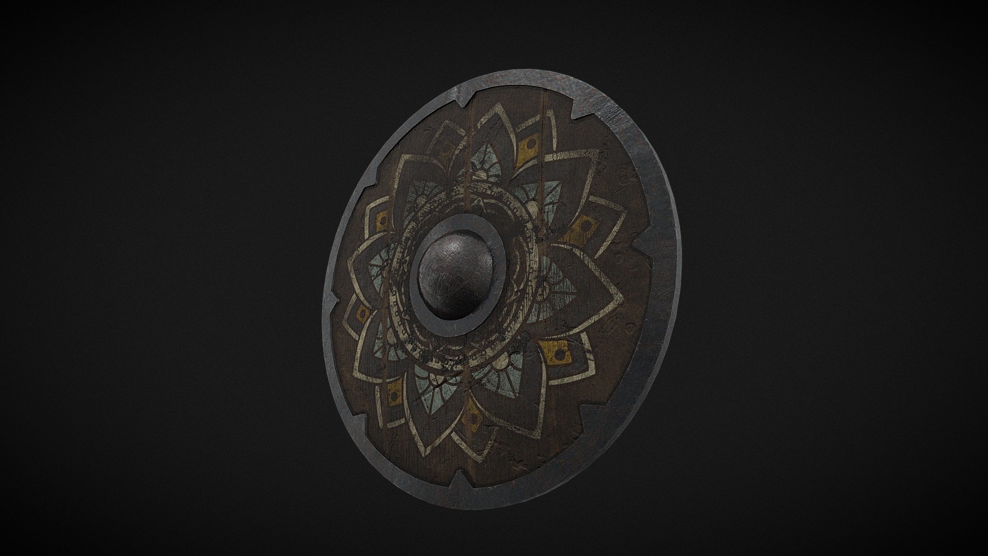 Old viking wooden shield 3d model