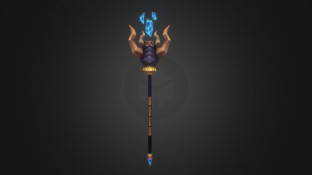 hand painted staff weapon 3d model