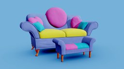 Barbiecore sofa & footrest in Barbie tones.