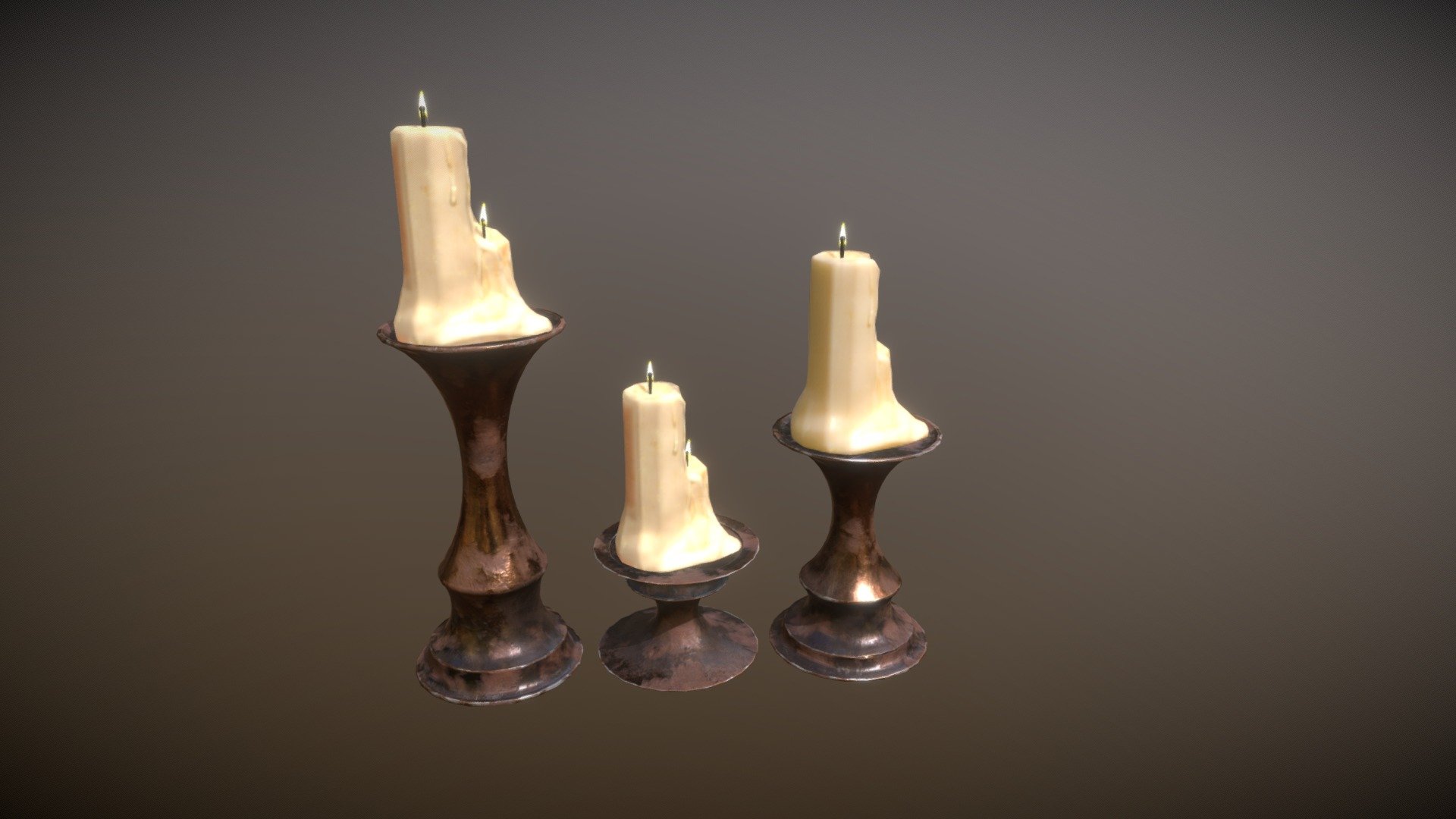 Antique Copper Candlestick Set 3d model