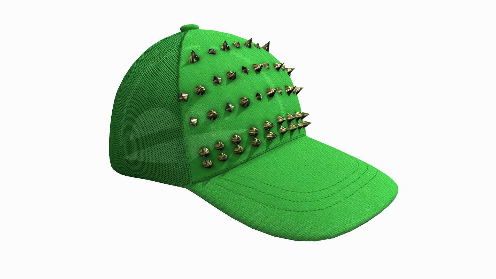 Gold Studs Decorated Green Hiphop Cap 3d model