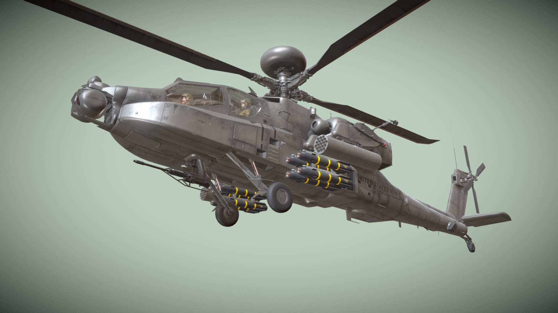 Apache AH-64D U.S. Army Basic Animation 3d model