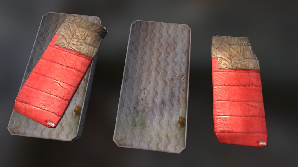 Old mattress and sleeping  bag 3d model