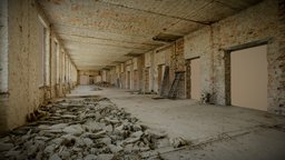 Long and narrow hall under renovation