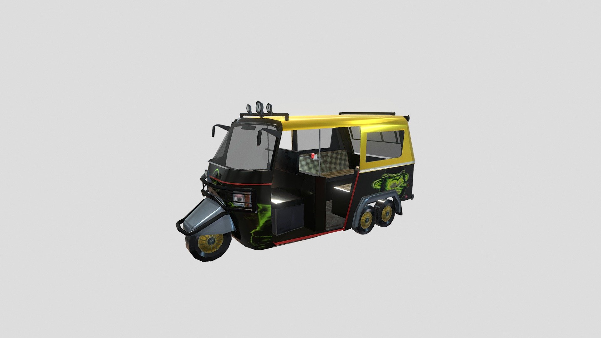 Low poly tuk tuk Rickshaw 3d model