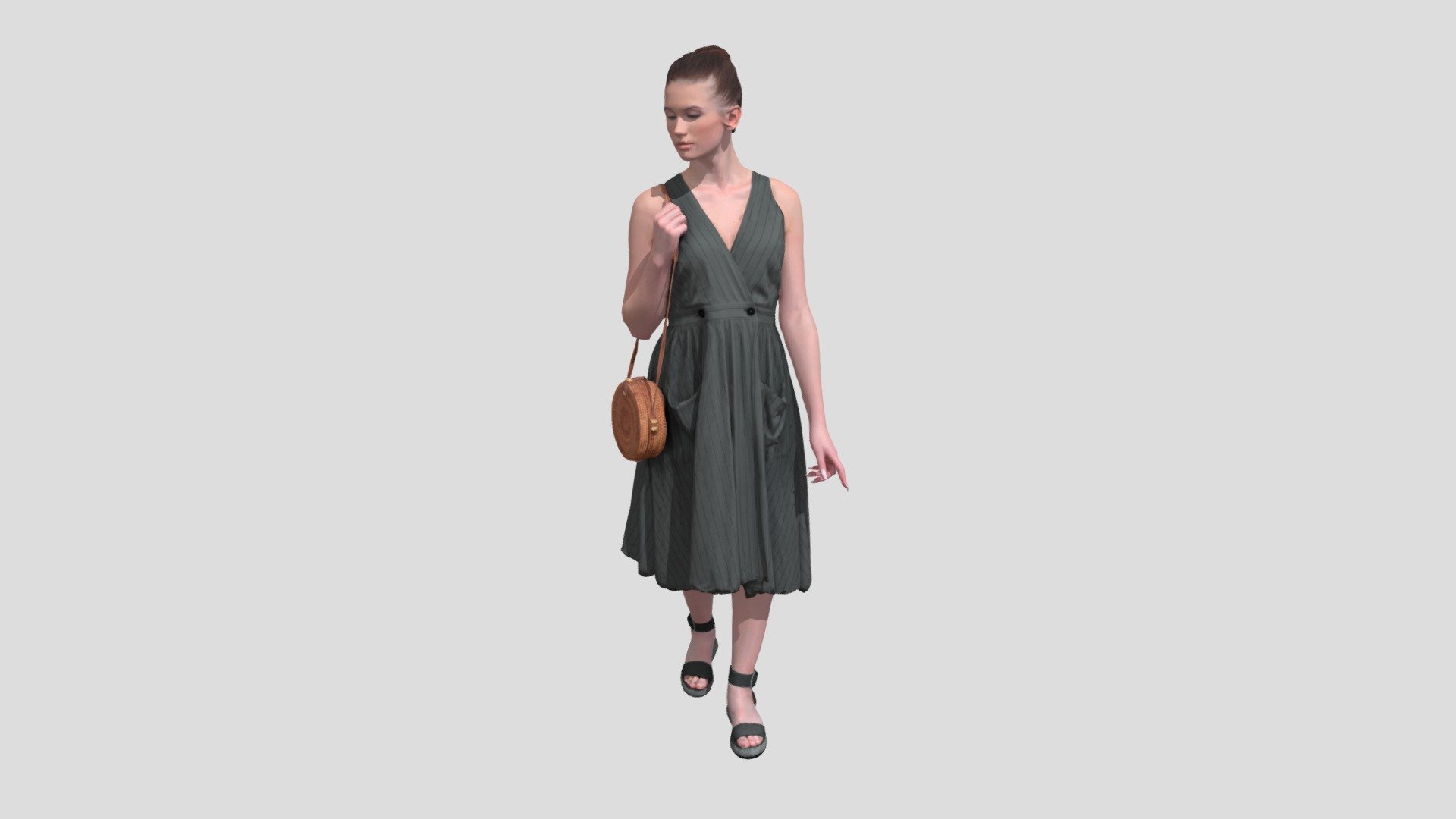 Humano Waling Woman with a bag _0463901 3d model