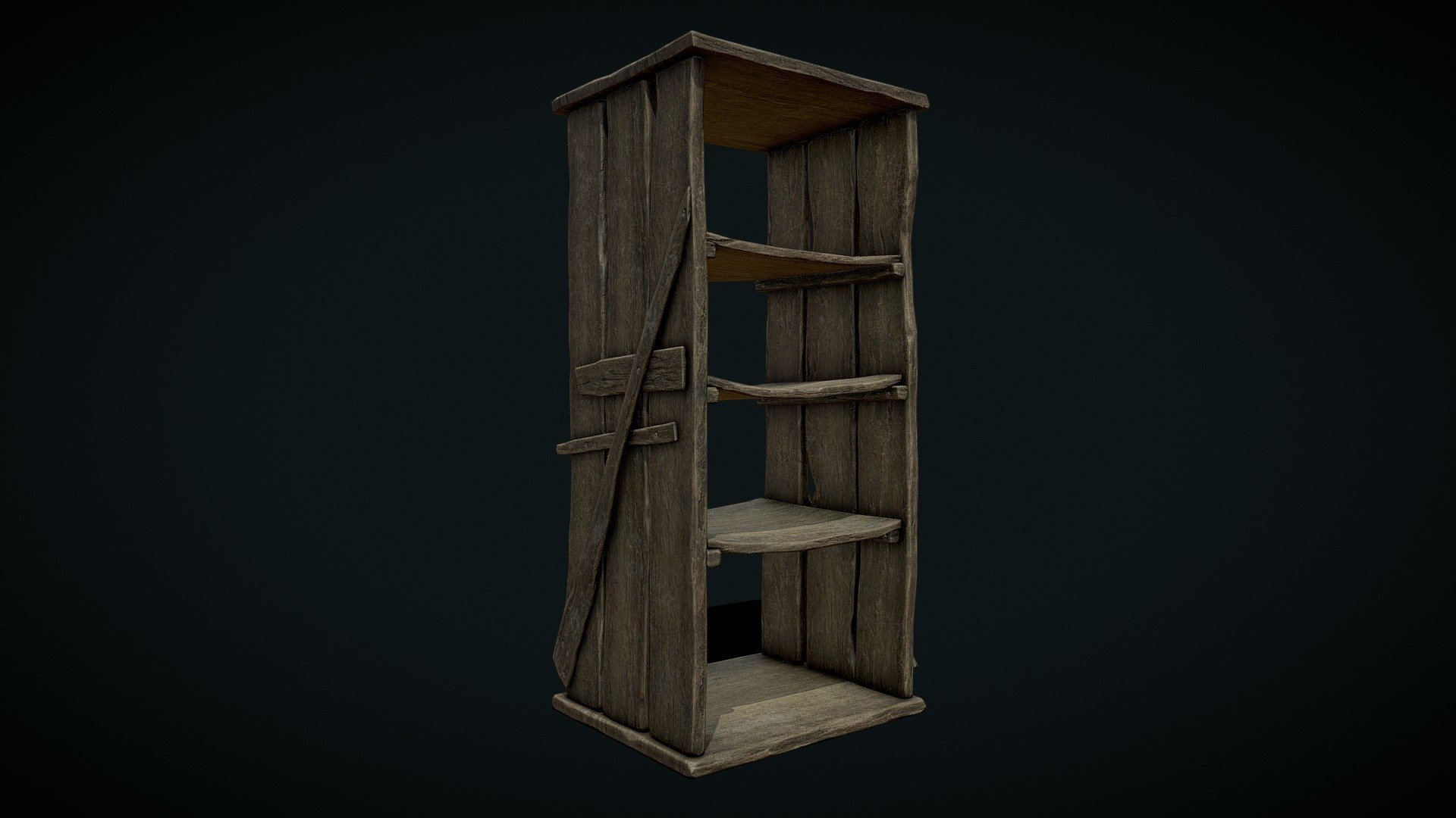 Tall Wooden Medieval Shelf 3d model