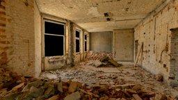 Room under renovation with brick rubble