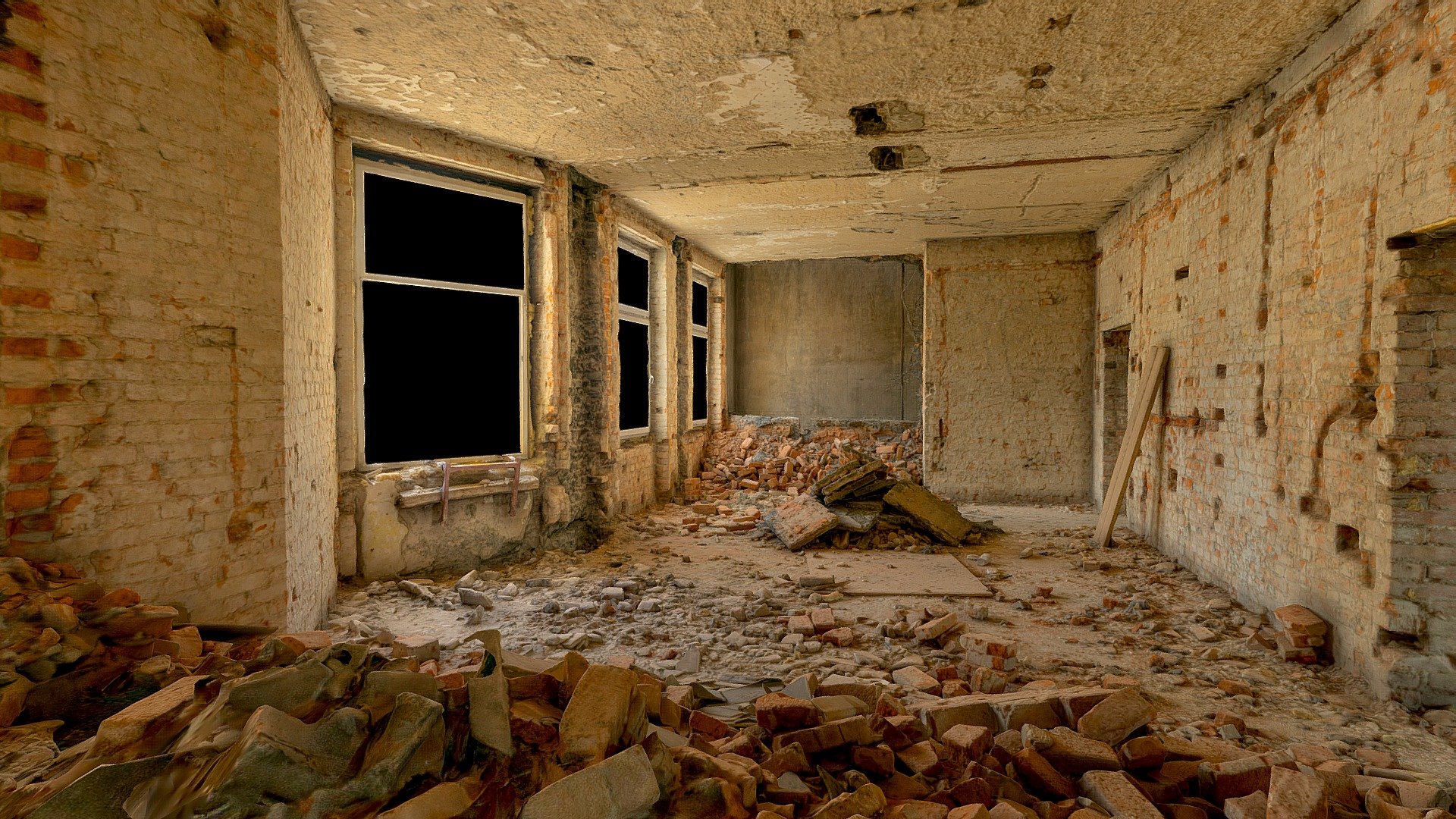 Room under renovation with brick rubble 3d model