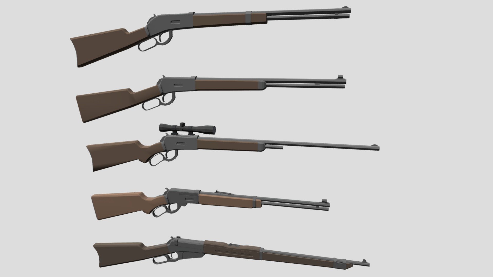 Low Poly Lever Action Rifles 3d model