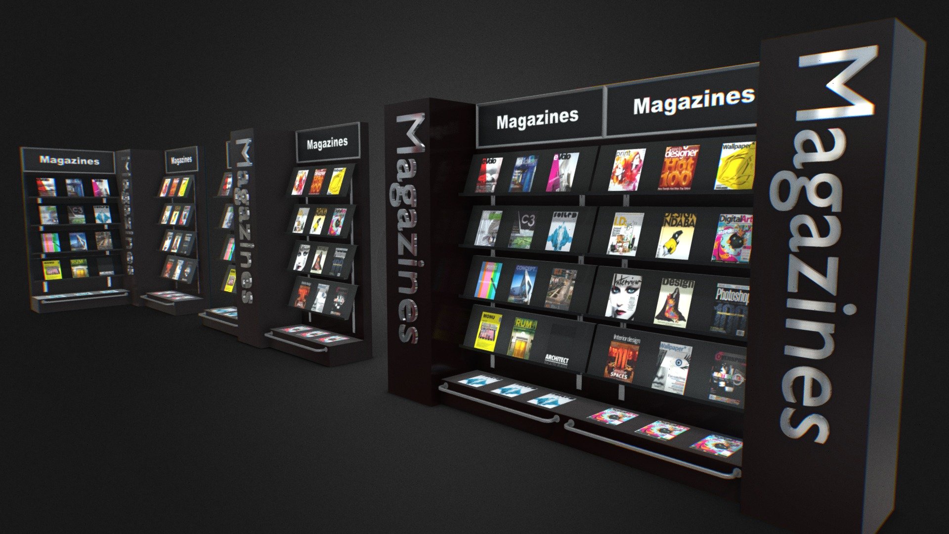 modular magazine book shelf bookshop 3d model